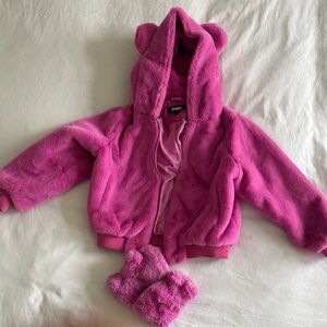 Apparis Pink Fuzzy Hooded bear ears Jacket with fingerless Mittens size 4